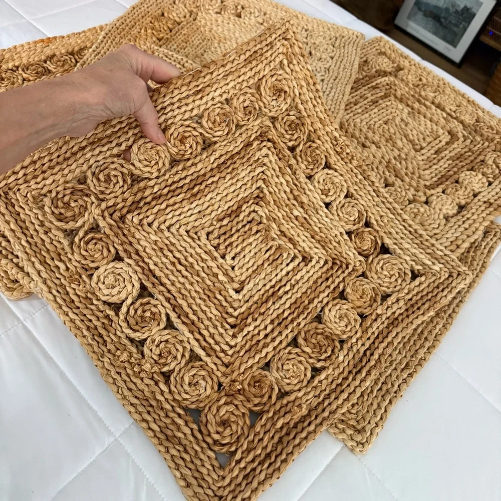 Beautiful set of 6 woven natural fiber placemats in a warm neutral tone
